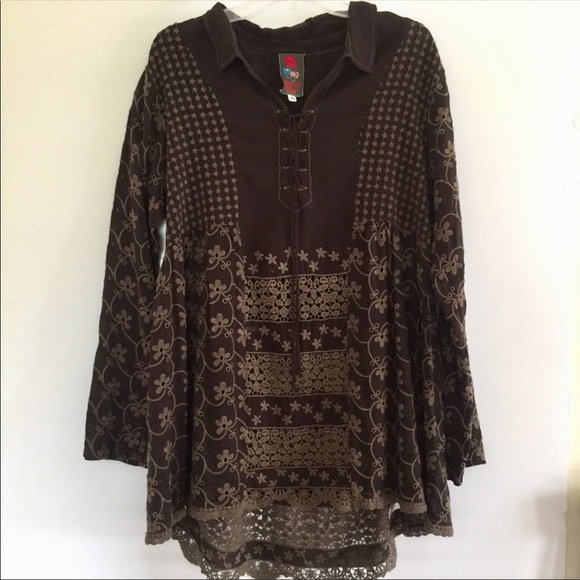 Johnny Was Tops - Johnny Was Crocheted Floral Tie Tunic